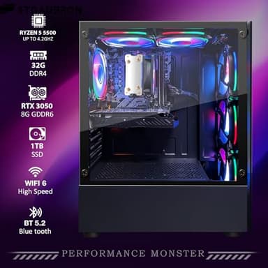 STGAubron Gaming PC Computer Desktop, AMD Ryzen 5 5500 up to 4.2GHz, GeForce RTX 3050 6G, 32G DDR4, 1T SSD, WiFi 6 5G & BT 5.2, RGB Fan x6, Windows 11 Home - Image 3