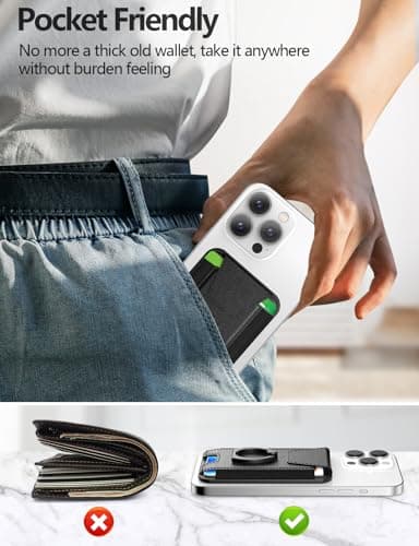 For Magsafe Wallet with Grip, 6-Card Holder, Stronger Magnetic Card Wallet Holder for iPhone 17/16/15, iPhone 14/13/12 Series, Leather Magnetic Phone Wallet with Privacy Flap, RFID Blocking, Black - Image 8