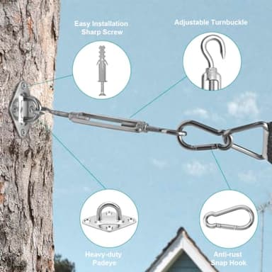 HYASIA Sun Shade Sail Hardware Kit 8 Inch for Rectangle & Triangle Shade Sail Install, Stainless Steel ShadeSail Fixing Accessories for Outdoor Patio Canopy Garden, Heavy Duty Awning Attachment 40 Set - Image 3