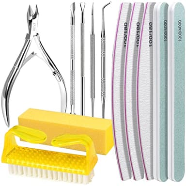 FANDAMEI Nail Care Set, Nail Files 100/180, Nail Buffer Block, Cuticle Tools, Nail Cuticle Nippers, Cuticle Trimmer, Cuticle Pusher, Manicure & Pedicure Kits, Toenail File, Yellow - Image 1