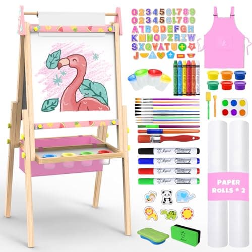 Joyooss Art Easel for Kids Easel for Toddlers,Adjustable Standing Wooden Easels Kids Whiteboard & Chalk Board Kids Dry Erase Board,Art Easel for Kids Easel for Toddlers 2-4 Years - Image 1