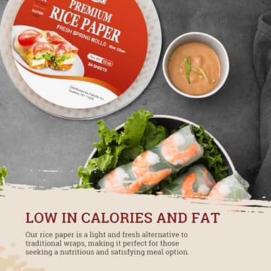 52USA Rice Paper, 1 Pack, Rice Paper Wrappers, Fresh Spring Roll Wrappers & Dumplings-34 Sheets, Gluten-Free Wonton Wrappers, Vegan, Low Carb, Vietnamese Rice Wraps (Round, 22cm) - Image 3