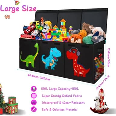 Mabahoo Extra Large Toy Box Chest, Collapsible Storage Organizer with Lids, Sturdy Dinosaur Toybox for Boys Girls, 40"x16"x16" Kids Storage Bin Box Baskets for Living Room, Playroom, Bedroom, Nursery - Image 8