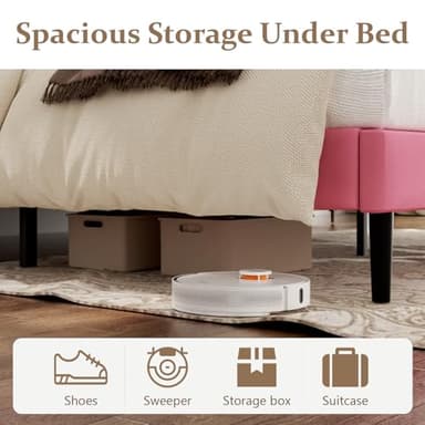 CXVX Queen Size Bed Frame with Headboard, Platform Bed Frame with Velvet Upholstered Button Tufted Headboard, Wood Slats Support, No Box Spring Needed, Mattress Foundation, Easy Assembly, Pink - Image 5