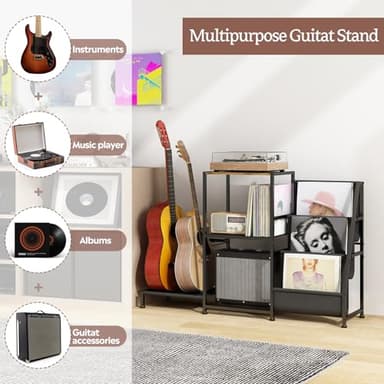 Wisdom Star Guitar Stand for Multiple Guitars with Amp Shelf and Table, 3-layer Vinyl Record Storage Rack, Display Rack for Music Room - Image 3