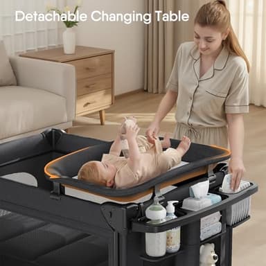 TinyGlow 4 in 1 Baby Bassinet, Pack and Play, Bedside Crib Sleeper, Diaper Changer, Quickly Assembled and Folded Portable Crib with Mattress and Mosquito Net, Easy to Carry - Image 3