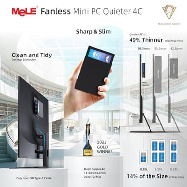 MeLE Mini PC Quieter 4C - 12th Gen N100, Fanless PC, 32GB Memory, 512GB Storage,with Windows 11 Pro, 2.4/5G Wi-Fi, Full-Functional USB-C, 4K Triple Display Desktop - Image 6