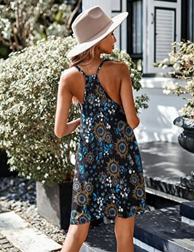 Ekouaer Women's Racerback Sleeveless Nightgown, Black Plant Flower, X-Large - Image 5