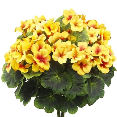 FAICOIA 2 Pcs Artificial Geraniums for Outdoor Silk Geranium Flowers Yellow Artificial Geranium Bush Faux Flowers Geraniums Branch for Garden Patio Grave Cemetary Vase Table Centerpiece Indoor Decor - Image 1
