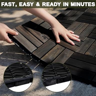 VICTORY RELAX Acacia Wood Flooring Interlocking Deck Tiles for Patio Decor 9 Pcs 12 Slats VR Black - Waterproof Indoor & Outdoor Decor - Balcony Garden Decking Tile (12.2 * 12.2 * 0.7 inches) - Image 3