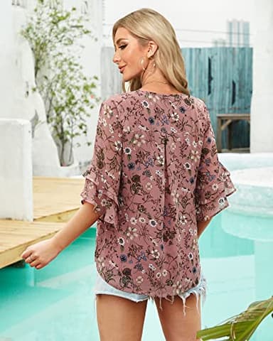 VALOLIA Floral Blouses: 3/4 Sleeve Tops For Womens - Blouse For Women Casual - Blouses For Women Dressy Casual Plus Size Pink Floral X-Large - Image 4