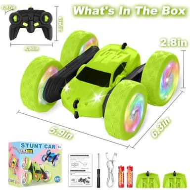 Remote Control Car, Stunt RC Cars, 2.4GHz Double Sided 360° Flips RC Crawler, Outdoor Toys for Kids Ages 4-8, Upgraded USB-C Modular Battery, 5 6 7 8 9 10 +Year Old Boys Birthday Gifts Green - Image 7