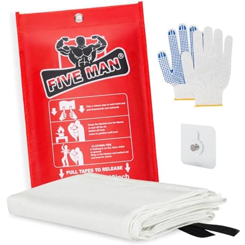 FIVEMAN Emergency Fire Blanket for Home Kitchen -40"x40"- Flame Fiberglass Fire Blankets for House Camping Car Office School Emergency Survival Safety - with Blanket Hook and Glove (1-Pack) - Image 1