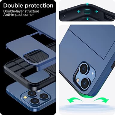 harusaki Compatible with Both iPhone 13/14 Case with Hidden Card Holder - Wireless Charging Compatible iPhone 13/14 Wallet Case for Men and Women (Blue) - Image 3