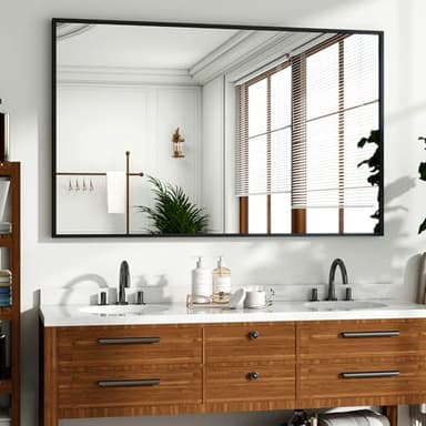 HARRITPURE 48"x30" Framed Bathroom Mirror for Wall Rectangle Mirror Aluminum Alloy Frame Wall-Mounted for Farmhouse Entryway Bedroom Living Room Black - Image 1