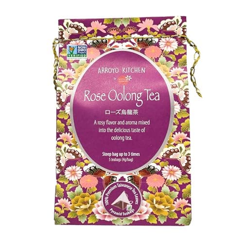 Arroyo Kitchen by Little Jasmine, Non-GMO Rose Oolong Tea Bag, 4 Gr of Premium Taiwanese Whole Tea Leaves and Flowers per Bag, PLA Tea Bag, Brew Hot or Cold - Image 1