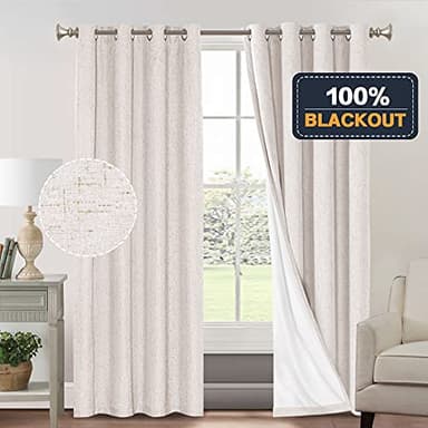 PrinceDeco Primitive Textured 100% Blackout Curtains for Bedroom/Living Room Noise Reducing Window Treatment Curtain Drapes, Burlap Fabric with White Liner,Ivory, 52x84 Inch (2 Panels) - Image 8
