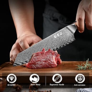 Damascus kiritsuke Chef`s Knife 8.5", 73 Layers of Damascus Steel with 10Cr15CoMoV HC Steel Cutting Core, Premier Kitchen Gadget w/t Gift Box - Image 7