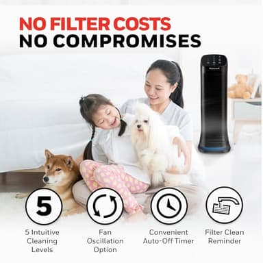 Honeywell Air Genius 5 Air Purifier for Large Rooms up to 1200 Ft², Permanent Washable Filters, Reduces Dust, Pollen, Pet Dander, Odors, Smoke, Black, HFD320 - Image 3