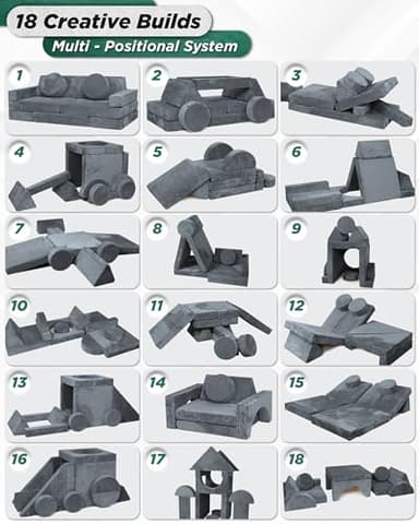 Lunix LX15 14pcs Modular Kids Play Couch, Child Sectional Sofa, Fortplay Bedroom and Playroom Furniture for Toddlers, Convertible Foam and Floor Cushion for Boys and Girls, Gray - Image 7