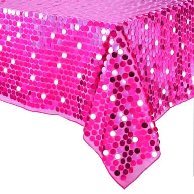 LuoluoHouse Sequin Tablecloth Rectangle Table: 50x106 Inch Payette Fabric Hot Pink Table Cloth for Birthday Parties Birthday Valentine's Day Decorations - Image 7