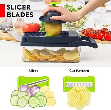 Vegetable Chopper, Pro Onion Chopper, 14 in 1Multifunctional Food Chopper, Kitchen Vegetable Slicer Dicer Cutter,Veggie Chopper With 8 Blades,Carrot and Garlic With Container (Gray) (Gray) - Image 4