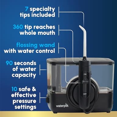 Waterpik ION Professional Water Flosser, Rechargeable and Portable for Teeth, Gums, Braces, 10 Settings, 7 Flossing Tips For Multiple Users And Needs, ADA Accepted, WF-12 Black, Packaging May Vary - Image 2