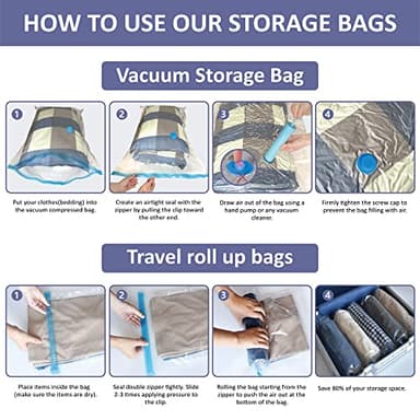 25 Pack Vacuum Storage Bags, Space Saver Vacuum Storage Bags, Vacuum Seal Bags for Clothing, Clothes, Comforters and Blankets, Hand Pump Included - Image 6