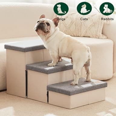 Love's cabin Dog Stairs for High Bed 18"H,Foldable Pet Stairs for Small Medium or Large Dogs Puppy with Storage for Bed or Couch, Cat Dog Steps Ramp with Zip up to 200 lbs(Light Grey,3 Steps no Condo) - Image 7