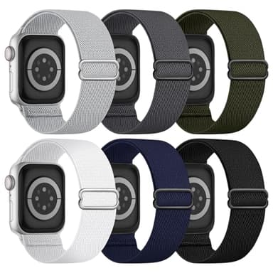 6 Pack Stretchy Solo Loop Compatible with Apple Watch Band 45mm 46mm 44mm 42mm 49mm 41mm 40mm 38mm Men Women, Braided Elastic Nylon Strap for iWatch Series 10 9 8 7 6 5 4 3 11 SE SE 2/3 Ultra Ultra 2 - Image 1