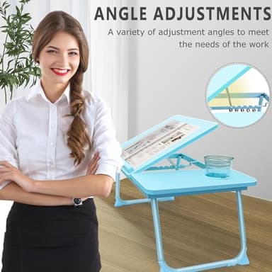 Laptop Desk for Bed Couch,Lap Desk for Laptop,Portable Laptop Stand for Desk,Small Adjustable Laptop Desk,Foldable Bed Table for Laptops and Writing, Bed Tray Table with Cup Holder(Blue) - Image 2