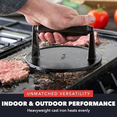 GreenPan x Bobby Flay Smash Burger Press, 6.5" Cast Iron Round Grill Press, Smashed Burgers, Heavy-Duty, Wood Handle, Cookouts & BBQ Tool for Juicy & Crispy Hamburgers Bacon Sandwich, Flat Top Griddle - Image 6