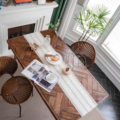 Alynsehom Macrame Table Runner Cream Beige Boho Table Runners with Tassels Hand Woven Cotton Table Runner Rustic Farmhouse Table Runners for Bohemian Kitchen Dining Table(12x48in) - Image 6