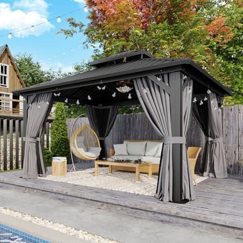 Aoxun 12'x14' Hardtop Gazebo, Aluminum Frame Canopy with Double Galvanized Steel Roof, Outdoor Metal Pavilion with Netting, Curtains for Backyard, Patio and Deck - Image 1