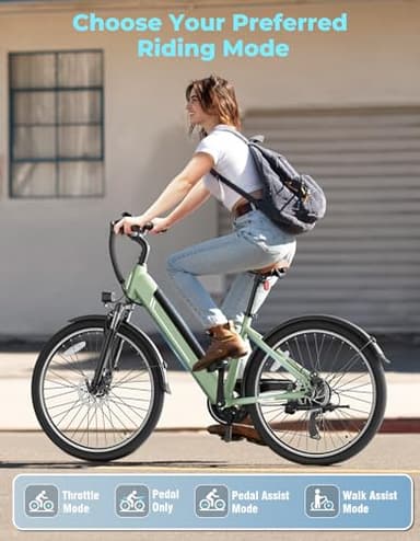 Jasion YC1 ST 26" Electric Bike, 750W Peak Motor, Step-Through Ebike for Adults, 360WH Removable Battery, Up to 40miles, Max 23MPH Urban Commuter E-Bike, 7 Speeds & Front Suspension - Image 6