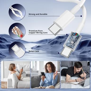 QZIIW iPhone 17 16 15 Pro Max Charger Fast Charging,45W Dual Port USB C Fast Charger Block [2-Pack] & Extra Long 60W 3/6/10/10FT USB C Cable - PD Quick Adapter 3.0 for iPhone 16 15 17/16 15 17 Pro. - Image 5