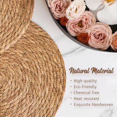 13 in Round Woven Placemats Plate Chargers Set of 10, Boho Farmhouse Rustic Woven Place Mats for Dining Table Decor, Rattan Wicker Table Mats Jute Braided Chargers for Dinner Plates - Image 4
