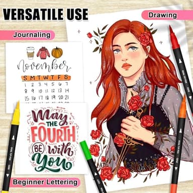 sunacme Art Supplier Dual Brush Markers Pens, 110 Artist Coloring Marker Set, Fineliner & Brush Tip Pen with Premium Case for Adults Coloring Books & Journal, Drawing, Doodlin - Image 4