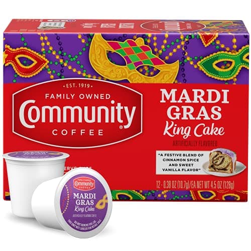 Community Coffee Mardi Gras King Cake Flavored 12 Count Coffee Pods, Medium Roast, Compatible with Keurig 2.0 K-Cup Brewers, 12 Count (Pack of1) - Image 1