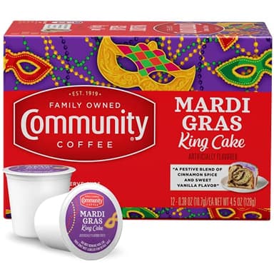 Community Coffee Mardi Gras King Cake Flavored 12 Count Coffee Pods, Medium Roast, Compatible with Keurig 2.0 K-Cup Brewers, 12 Count (Pack of1) - Image 1