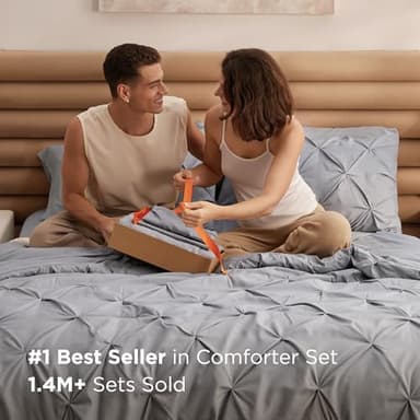 Bedsure King Size Comforter Set - Bedding Sets King 7 Pieces, Pintuck Bed in a Bag Grey Bed Set with Comforter, Sheets, Pillowcases & Shams - Image 3