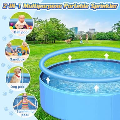 97In Extra Large Anti-Slip Dog Pool with Sprinkler, Sturdy 2-in-1 Foldable Hard Plastic Kiddie/Kids Swimming Pool, Summer Swimming Bath Tub for Kids/Large Dogs/Pets - Image 2