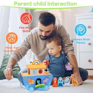 Tooysea Wooden Noah's Ark Toy with Animal Shape Sorter,Baptism Gifts for 1 2 3 4 Years Old,Montessori Toys for Toddlers,Baptism Gifts for Boys and Girls,24 Months Babies - Image 4