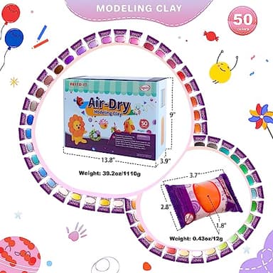 Air Dry Clay 50 Colors, Modeling Clay for Kids, DIY Model Magic Clay, Molding Clay Kit with Sculpting Tools, Non-Sticky Soft and Super Light, Arts and Crafts Gift for Boys Girls Kids - Image 2