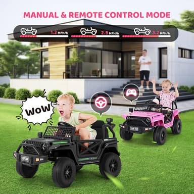 Evmore 12V Kids Toddler Ride On Truck Electric - 7Ah Large Battery Electric Vehicles with Remote Control, 2 Speeds, LED Lights, Horn, Music for Kids Pink - Image 3