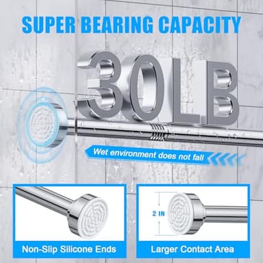 TEECK Shower Curtain Rod, 32-80 inch Adjustable Spring Tension Curtain Rod, Never Rust Anti-Slip Shower Curtain Rod for Bathroom, No Drilling, Never Collapse, Easy to Use, Silver - Image 3