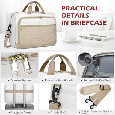 NEWHEY Laptop Bag 17.3 Inch Laptop Briefcase for Women Men Waterproof Shoulder Messenger Bag Large Computer Bag for Business Office Work College, Khaki&Beige - Image 5