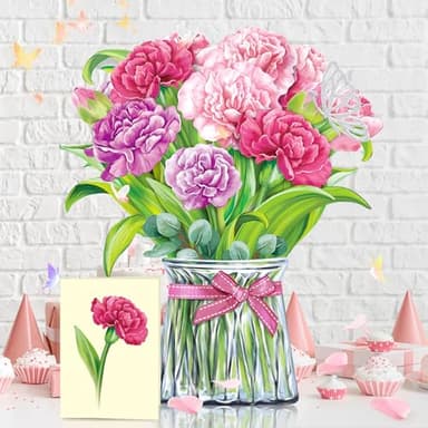 Airpark Pop Up Flower Card, 10 Inch Carnation 3D Paper Flowers Bouquet, Popup Greeting Cards with Blank Note Card & Envelope, Birthday, Graduation Decorations, Get Well Soon, Thank You Gifts for Women Mother - Image 3