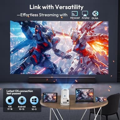 Mini Smart Projector LUXVYN V1 Portable Projector with WiFi and Bluetooth 200 ANSI 4K Support HD Resolution, Auto Keystone Correction Video Projector, 180° Rotatable Stand for Home Movie Pure white - Image 5