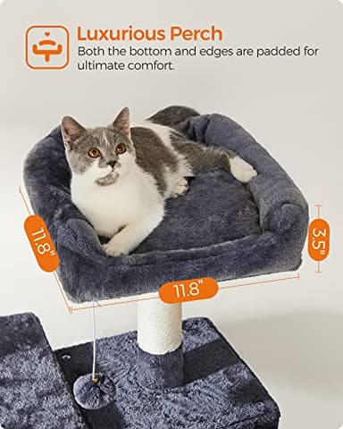 FEANDREA Cat Tree, Large Cat Tower, 64.6 Inches, Cat Activity Center with Hammock, Basket, Removable Fur Ball Sticks, Cat Condo, Smoky Gray UPCT087G01 - Image 3